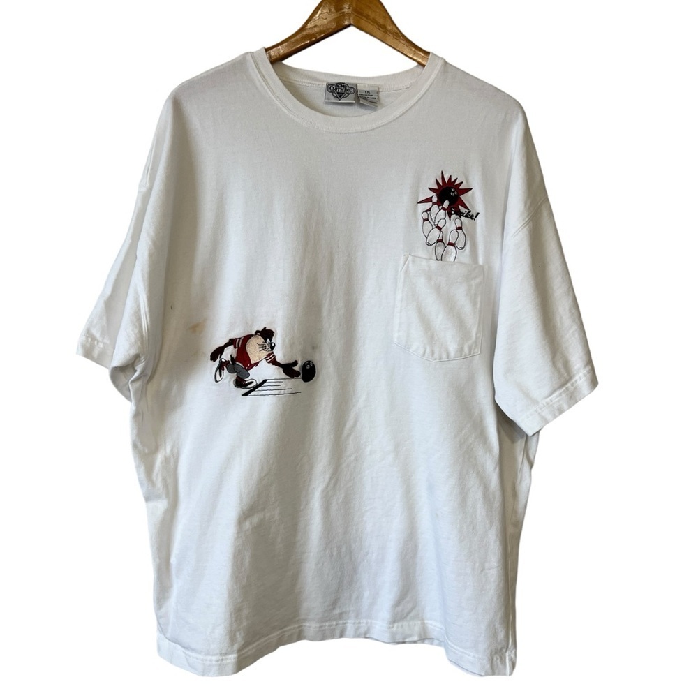 Vintage 90s Taz Devil Bowling Crewneck Men's XXL White Embroidered Acme Clothing